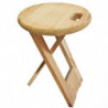 Tradineur - Taburete redondo plegable de madera con asa y reposapiés, estable y robusto, banqueta para jardín, balcón, terraza,