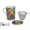 Tradineur - Taza mug de porcelana para té, infusiones, incluye tapa y filtro de acero inoxidable, mantiene caliente la infusión,