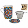 Tradineur - Taza mug de porcelana para infusiones, café, té, incluye tapa y filtro de acero inoxidable, mantiene caliente la inf