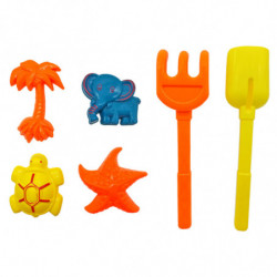Tradineur - Cubo de playa con molinillo, pala, rastrillo y moldes, juguete de plástico para niños, jugar en la arena, playa, par