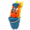 Tradineur - Cubo de playa con molinillo, pala, rastrillo y moldes, juguete de plástico para niños, jugar en la arena, playa, par