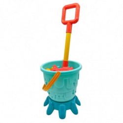 Tradineur - Cubo de playa con pala, mini regadera, base y moldes, juguete de plástico para niños, jugar en la arena, playa, parq
