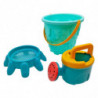 Tradineur - Cubo de playa con pala, mini regadera, base y moldes, juguete de plástico para niños, jugar en la arena, playa, parq