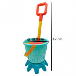 Tradineur - Cubo de playa con pala, mini regadera, base y moldes, juguete de plástico para niños, jugar en la arena, playa, parq