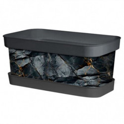 Tradineur - Jardinera de plástico con plato, modelo Black Gold, polipropileno, tiesto, macetero, recipiente para plantas, fabric