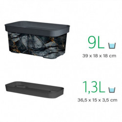 Tradineur - Jardinera de plástico con plato, modelo Black Gold, polipropileno, tiesto, macetero, recipiente para plantas, fabric