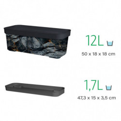 Tradineur - Jardinera de plástico con plato, modelo Black Gold, polipropileno, tiesto, macetero, recipiente para plantas, fabric