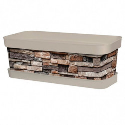Tradineur - Jardinera de plástico con plato, modelo Piedra, polipropileno, tiesto, macetero, recipiente para plantas, fabricada