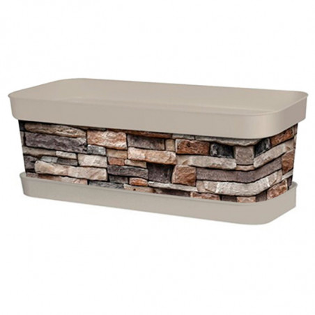 Tradineur - Jardinera de plástico con plato, modelo Piedra, polipropileno, tiesto, macetero, recipiente para plantas, fabricada
