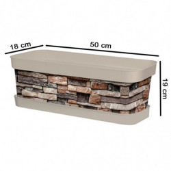 Tradineur - Jardinera de plástico con plato, modelo Piedra, polipropileno, tiesto, macetero, recipiente para plantas, fabricada