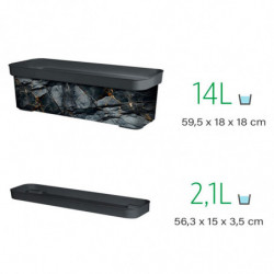 Tradineur - Jardinera de plástico con plato, modelo Black Gold, polipropileno, tiesto, macetero, recipiente para plantas, fabric