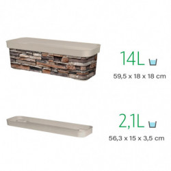 Tradineur - Jardinera de plástico con plato, modelo Piedra, polipropileno, tiesto, macetero, recipiente para plantas, fabricada