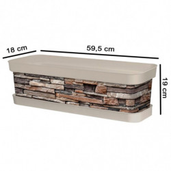 Tradineur - Jardinera de plástico con plato, modelo Piedra, polipropileno, tiesto, macetero, recipiente para plantas, fabricada