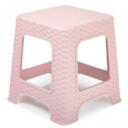 Tradineur - Taburete de plástico Rattan, imitación de mimbre, banqueta multiusos, cocina, salón, fabricado en España (Rosa palo