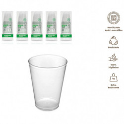 Tradineur - Pack de 100 vasos reutilizables de plástico, modelo Cubata, reciclables y extra resistentes, higiénicos, apilables -