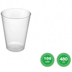 Tradineur - Pack de 100 vasos reutilizables de plástico, modelo Cubata, reciclables y extra resistentes, higiénicos, apilables -