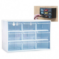 Tradineur - Organizador multiusos de plástico, 9 cajones, clasificador apilable, tornillos, tuercas, botones, piezas pequeñas, b