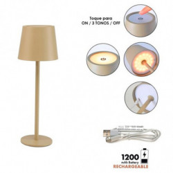 Tradineur - Lámpara LED táctil regulable, 3 tonos luz, intensidad ajustable, USB-C, batería recargable, inalámbrica, portátil, s