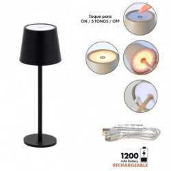 Tradineur - Lámpara LED táctil regulable, 3 tonos luz, intensidad ajustable, USB-C, batería recargable, inalámbrica, portátil, s