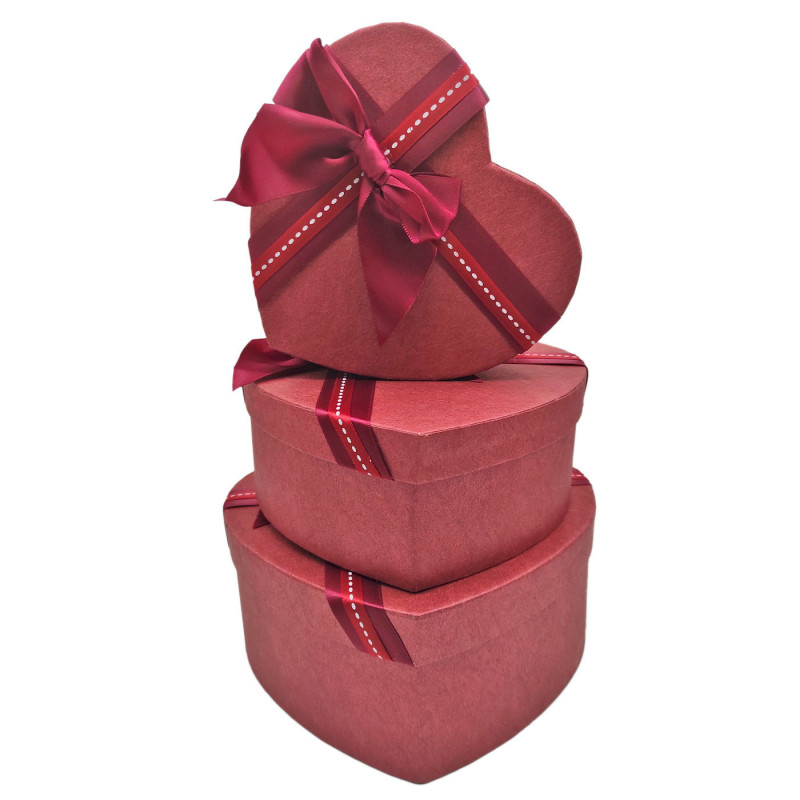 Tradineur - Set de 3 cajas de regalo corazón con lazo, cartón, 3 tamaños distintos, cajas decorativas con tapa, presentación, cu Tradineur - Set de 3 cajas de regalo corazón con lazo, cartón, 3 tamaños distintos, cajas decorativas con tapa, presentación, cu