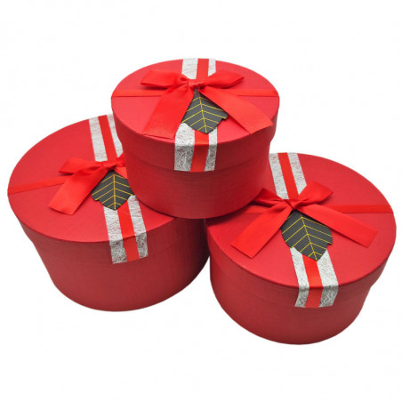 Tradineur - Set de 3 cajas de regalo redondas con lazo, cartón, 3 tamaños distintos, cajas decorativas con tapa, presentación, c