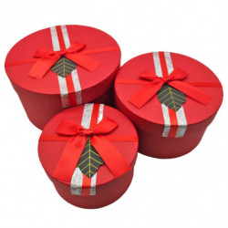 Tradineur - Set de 3 cajas de regalo redondas con lazo, cartón, 3 tamaños distintos, cajas decorativas con tapa, presentación, c