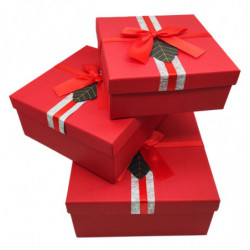 Tradineur - Set de 3 cajas de regalo cuadradas con lazo, cartón, 3 tamaños distintos, cajas decorativas con tapa, presentación,