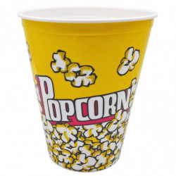 Tradineur - Cubo de palomitas de plástico, recipiente reutilizable para cine en casa, fiestas, celebraciones (Amarillo - 18 x 14