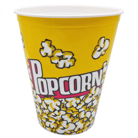 Tradineur - Cubo de palomitas de plástico, recipiente reutilizable para cine en casa, fiestas, celebraciones (Amarillo - 18 x 14