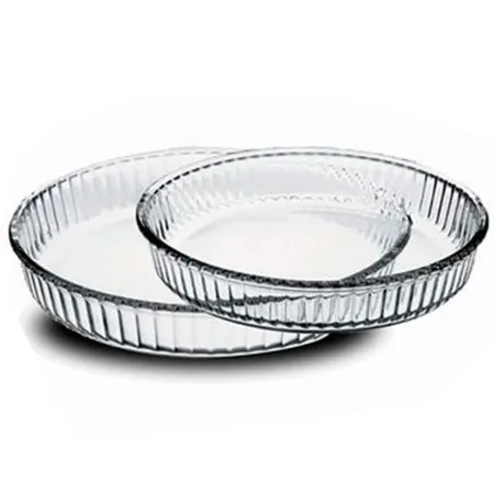 Borcam - Juego de 2 moldes redondos de vidrio para tartas de 32 y 26 cm. Platos para hornear, tarteras rizadas de repostería