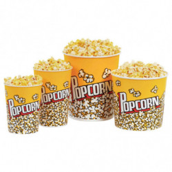 Tradineur - Cubo de palomitas de plástico, recipiente reutilizable para cine en casa, fiestas, celebraciones (Amarillo - 18 x 14