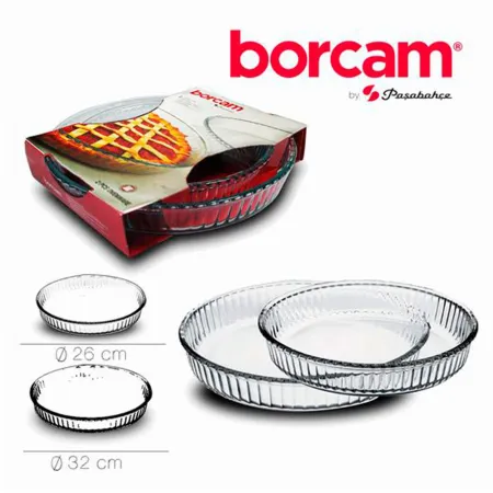 Borcam - Juego de 2 moldes redondos de vidrio para tartas de 32 y 26 cm. Platos para hornear, tarteras rizadas de repostería