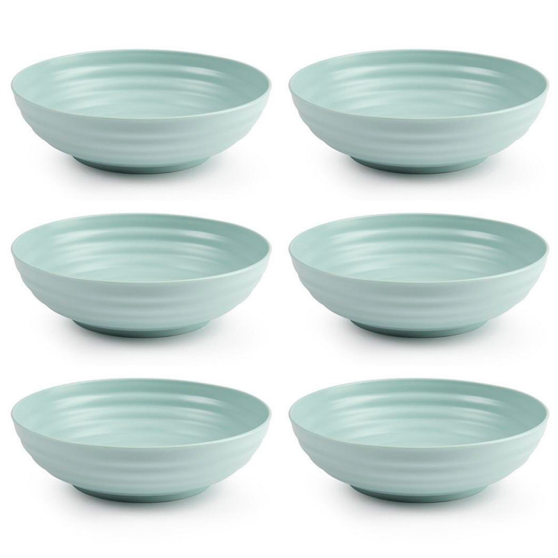 Tradineur - Pack de 6 platos hondos de plástico, reutilizables y reciclables, aptos para uso alimentario, microondas y congelado