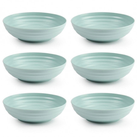 Tradineur - Pack de 6 platos hondos de plástico, reutilizables y reciclables, aptos para uso alimentario, microondas y congelado