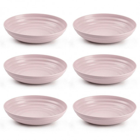 Tradineur - Pack de 6 platos hondos de plástico, reutilizables y reciclables, aptos para uso alimentario, microondas y congelado