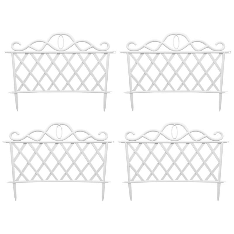 Tradineur - Pack de 4 vallas de plástico decorativas de jardín, borde para césped, plantas, flores, decoración de exterior (Blan