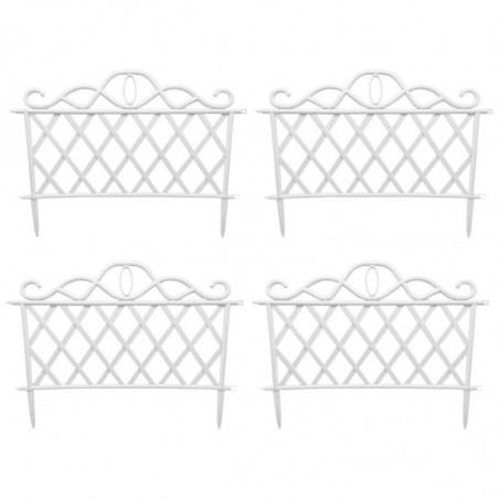 Tradineur - Pack de 4 vallas de plástico decorativas de jardín, borde para césped, plantas, flores, decoración de exterior (Blan