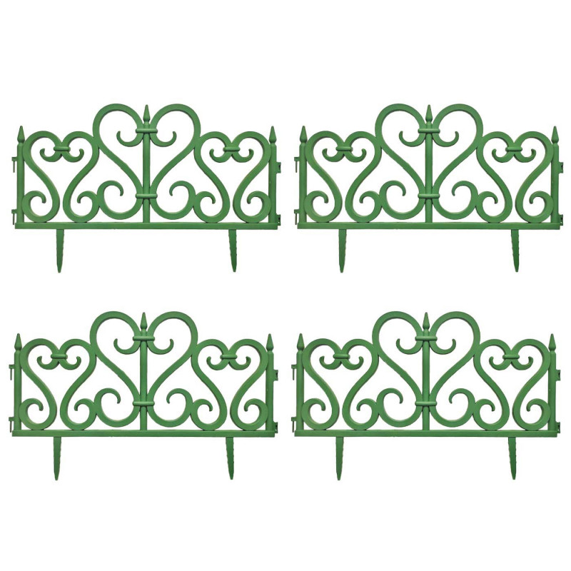Tradineur - Pack de 4 vallas de plástico decorativas de jardín, borde para césped, plantas, flores, decoración de exterior (Verd Tradineur - Pack de 4 vallas de plástico decorativas de jardín, borde para césped, plantas, flores, decoración de exterior (Verd