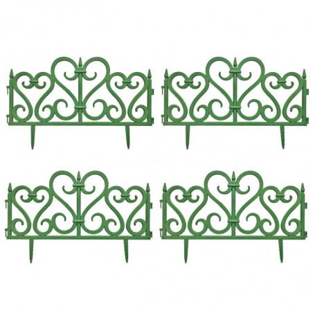 Tradineur - Pack de 4 vallas de plástico decorativas de jardín, borde para césped, plantas, flores, decoración de exterior (Verd