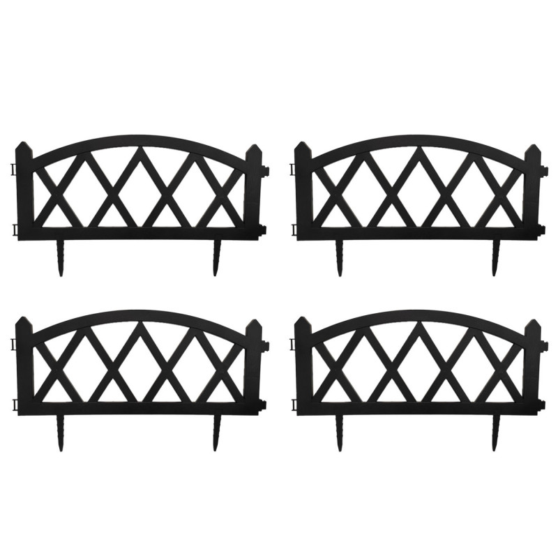 Tradineur - Pack de 4 vallas de plástico decorativas de jardín, borde para césped, plantas, flores, decoración de exterior (Negr Tradineur - Pack de 4 vallas de plástico decorativas de jardín, borde para césped, plantas, flores, decoración de exterior (Negr