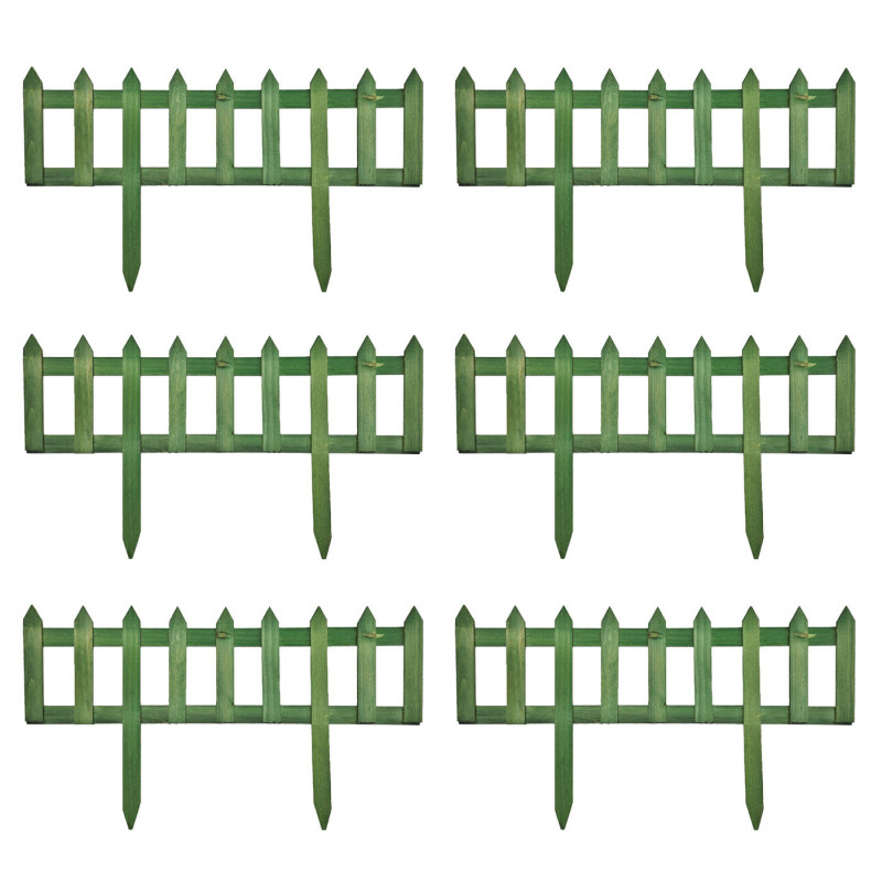 Tradineur - Pack de 6 vallas de madera decorativas de jardín, borde para césped, plantas, flores, decoración de exterior (Verde Tradineur - Pack de 6 vallas de madera decorativas de jardín, borde para césped, plantas, flores, decoración de exterior (Verde