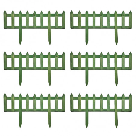 Tradineur - Pack de 6 vallas de madera decorativas de jardín, borde para césped, plantas, flores, decoración de exterior (Verde