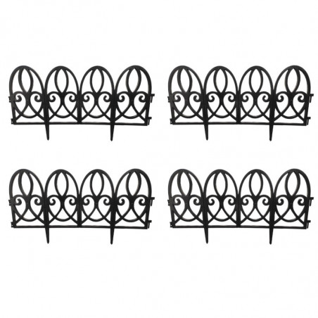 Tradineur - Pack de 4 vallas de plástico decorativas de jardín, borde para césped, plantas, flores, decoración de exterior (Negr