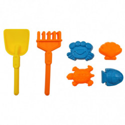 Tradineur - Camión de juguete con cubo, pala, rastrillo y 4 moldes, plástico resistente, niños, jugar en la arena, playa, parque