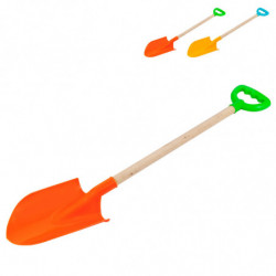 Tradineur - Pala de playa grande de plástico con mango de madera, juguete infantil para jugar en la arena, parque, jardín, regal