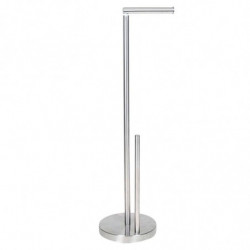 Tradineur - Portarrollos doble plegable de pie para papel higiénico, modelo Lutton, 2 barras, Forma L, acero inoxidable, válido