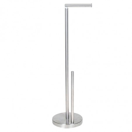 Tradineur - Portarrollos doble plegable de pie para papel higiénico, modelo Lutton, 2 barras, Forma L, acero inoxidable, válido