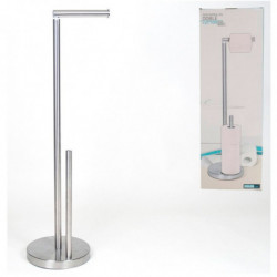 Tradineur - Portarrollos doble plegable de pie para papel higiénico, modelo Lutton, 2 barras, Forma L, acero inoxidable, válido