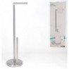 Tradineur - Portarrollos doble plegable de pie para papel higiénico, modelo Lutton, 2 barras, Forma L, acero inoxidable, válido