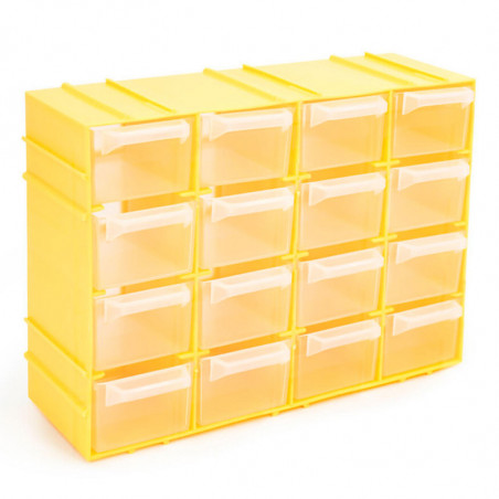 Tradineur - Clasificador apilable modular HG, plástico, 16 compartimentos, almacenamiento de herramientas, tornillos y accesorio